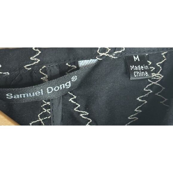 Samuel Dong Embroidered Button Down Size Medium Top Black White Smocked Bust - Picture 6 of 9